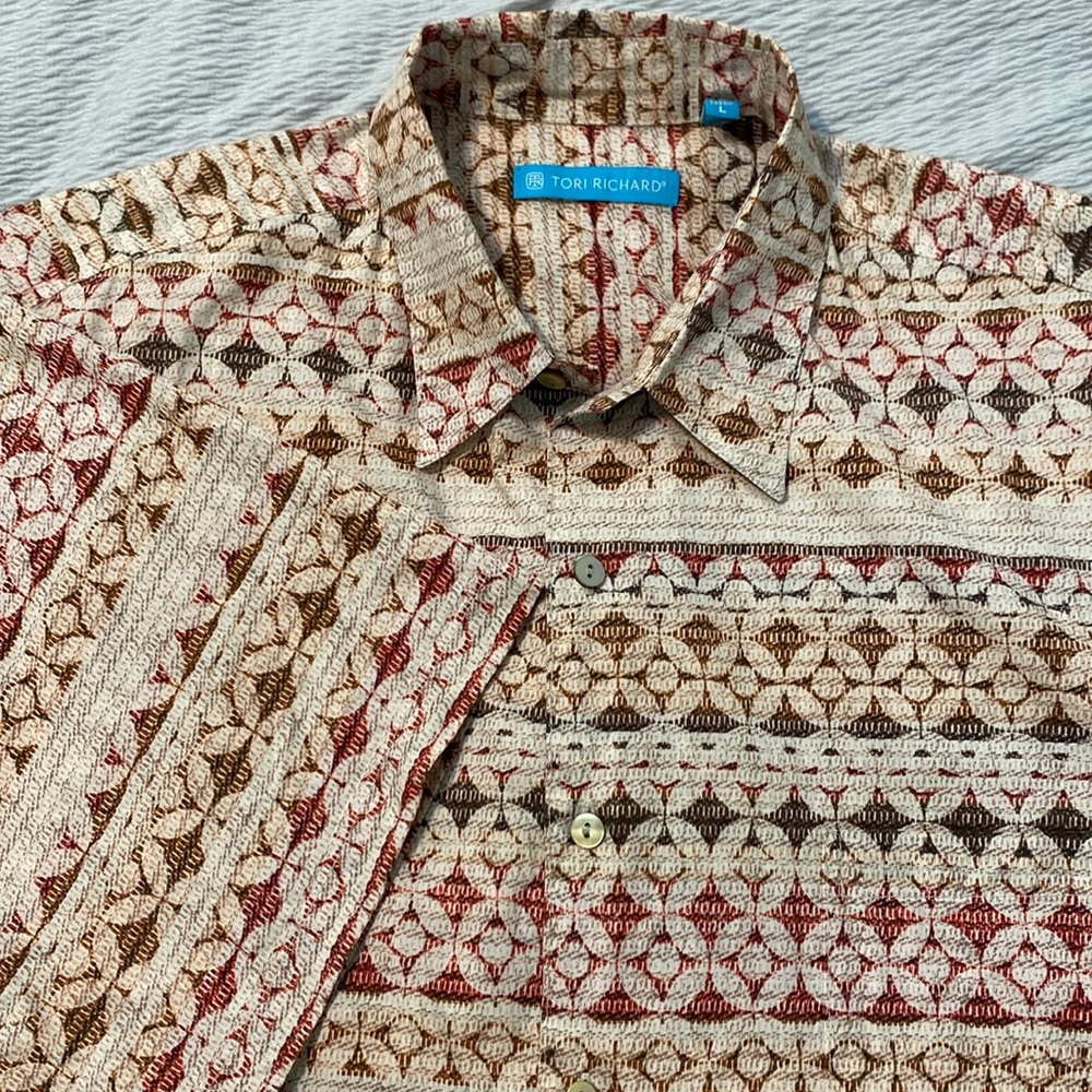 Tori Richard Hawaiian Shirt Men's Large Geometric Print Short Sleeve Made in USA